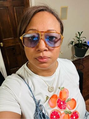 Oversized Amber Frame Sunglasses with Blue Gradient Lenses